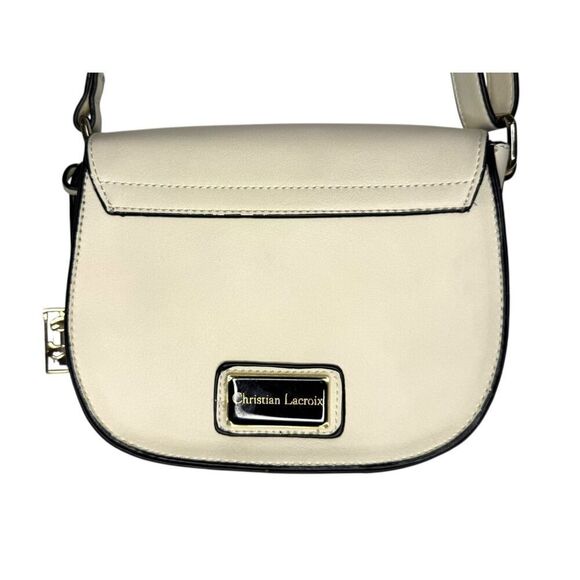 Christian Lacroix Crossbody Shoulder Bag Purse Cream Faux Leather Blue Lining - Picture 7 of 11